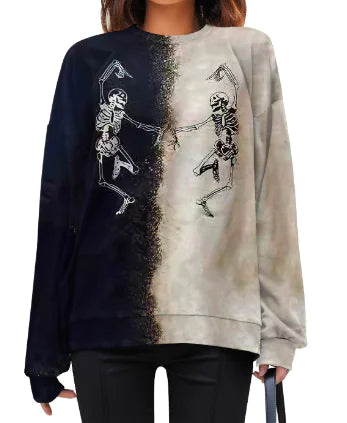 Printed Black and White Skeleton Sweater