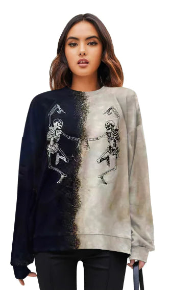 Printed Black and White Skeleton Sweater