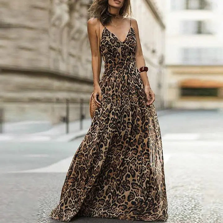 Leopard Print V-Neck Maxi Dress