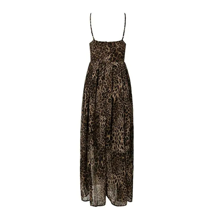 Leopard Print V-Neck Maxi Dress