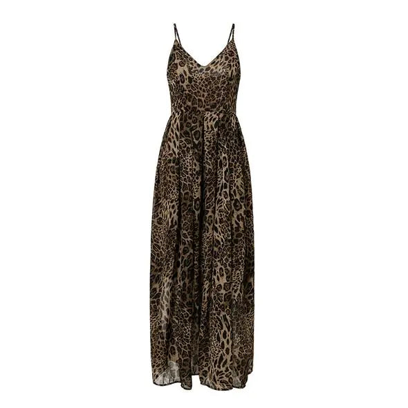 Leopard Print V-Neck Maxi Dress