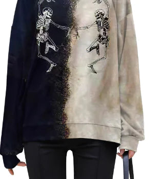 Printed Black and White Skeleton Sweater