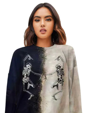 Printed Black and White Skeleton Sweater
