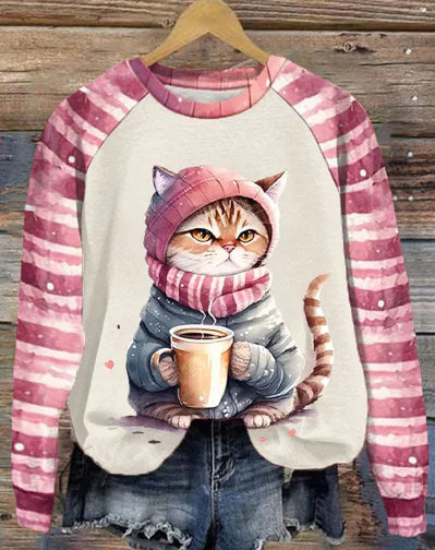 Printed Crew Neck Sweatshirt for Women