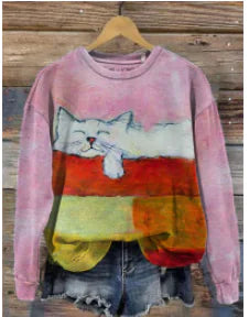 Printed Crew Neck Sweatshirt for Women