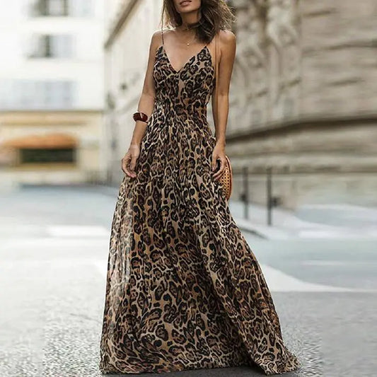 Leopard Print V-Neck Maxi Dress