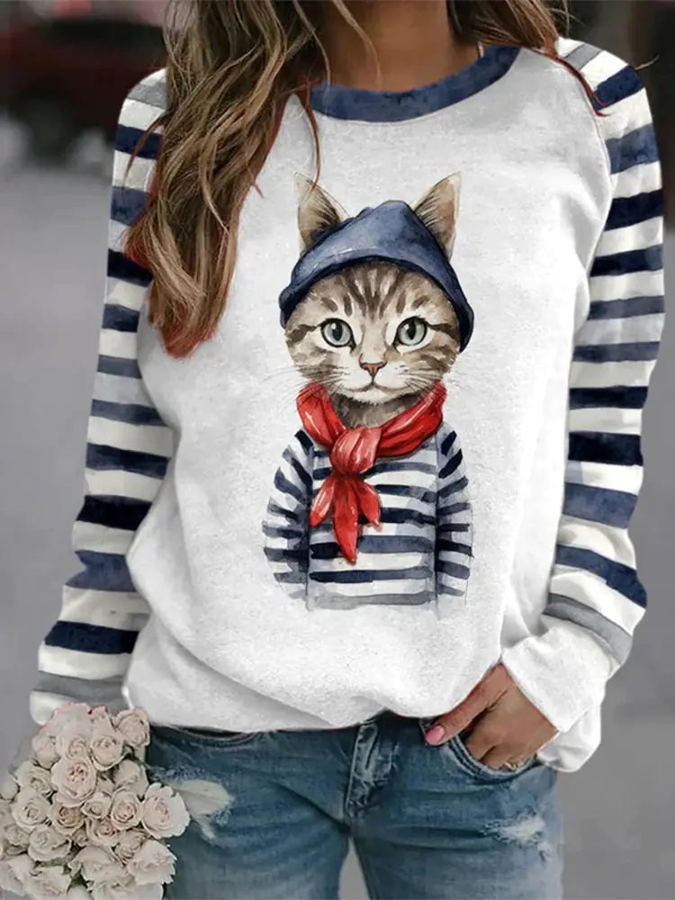 Printed Crew Neck Sweatshirt for Women