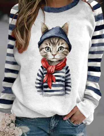 Printed Crew Neck Sweatshirt for Women